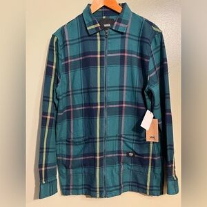 Vans Green and Purple Plaid Jacket Full Zip Pockets M NWT